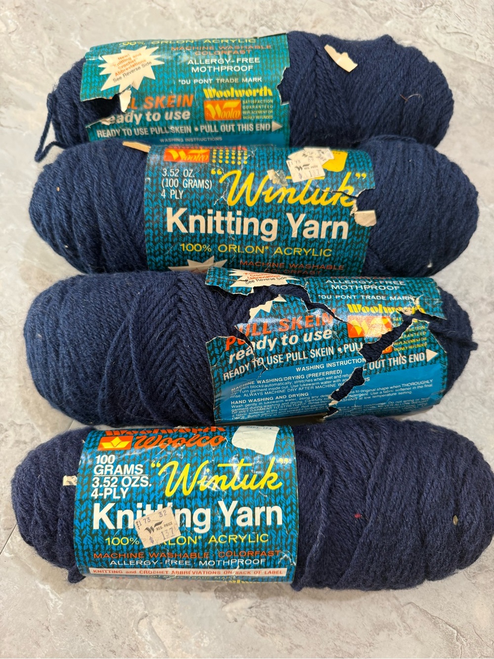 Vintage Woolworth Woolco "Wintuk" Knitting Yarn Navy Blue -4 Skeins (100% Acryl)